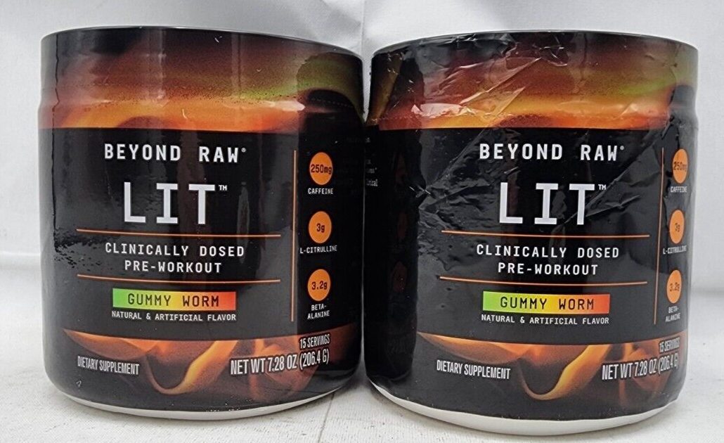 Beyond Raw Lit PreWorkout Gummy Worm 211g 15 servings Exp 05/2026