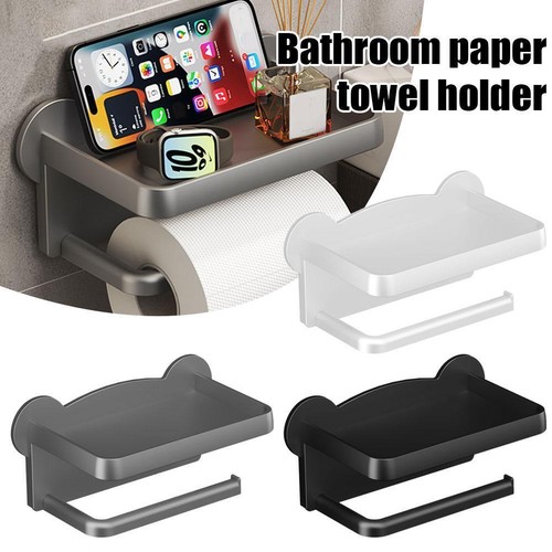 Bathroom Wall Mounted Toilet Roll Paper Holder Shelf Phone Stand Organizers Q0I9