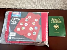 Cub Scout Uniform Red Extras Patch Vest Youth M plus Strength for Service Book
