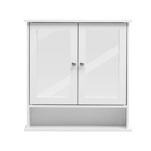 Bathroom Wall Cabinet Storage Cupboard with Double Door Mirror Wooden Shelves - Picture 12 of 17
