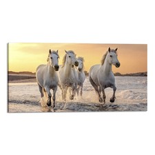 Quadro stampa su tela con vernice effetto dipinto - tramonto cavalli