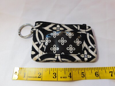 Vera Bradley black white Concerto keychain ID wallet change purse MISSING PULL
