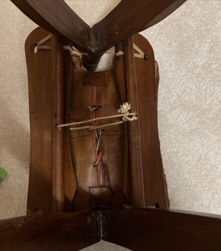Vintage Camel Saddle Foot Stool Red Brass Caps Studs Rawhide Antique Rope RARE - Picture 10 of 10