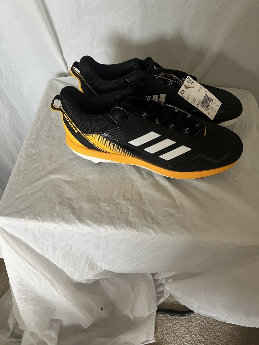 Adidas Icon 7 Metal Baseball Cleats Shoes S23856 Black Yellow Mens USA 14 Adidas Icon 7 Metal Baseball Cleats Black Yellow White  main image 4