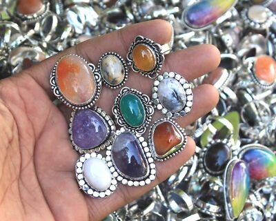 Unique Mix Gemstone Rings,925 Silver Plated Rings,Beach Jewelry,Gift  For Mom~