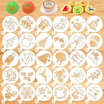 30pcs Christmas Cookie Stencils: Reusable PET Baking Templates For Snowflakes, Santa, Trees - 4.23x3 Inch - View #2