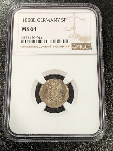 1888 E MS64 Germany 5 Pfennig NGC KM 3 Type 1 Large Shield Muldenhutten Mint