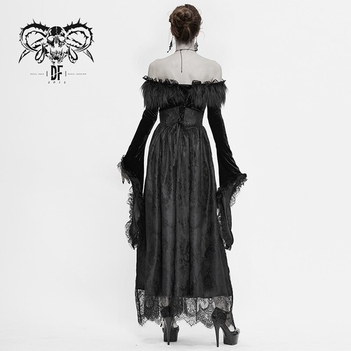 Vestido Diablo Moda Gótico Victoriano La Bestia Interior Terciopelo Negro Encaje y Piel 2X - Imagen 16 de 16