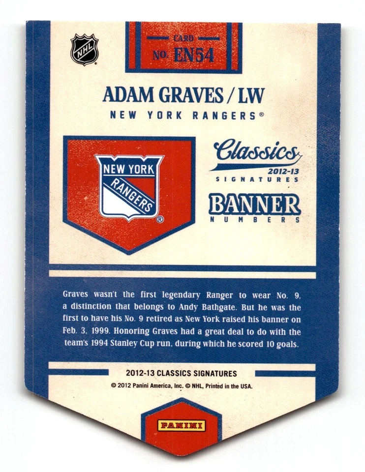 Adam Graves 2012-13 Panini Classics Signatures Banner Numbers #EN54 New York - Image 2 of 2