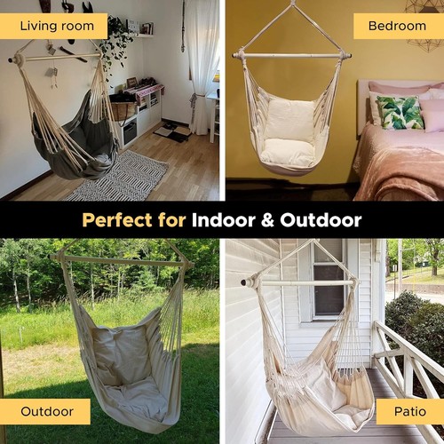 Luxury Indoor Outdoor Hanging Hammock Chair – Supports 500lbs with Cushions - Picture 8 of 9
