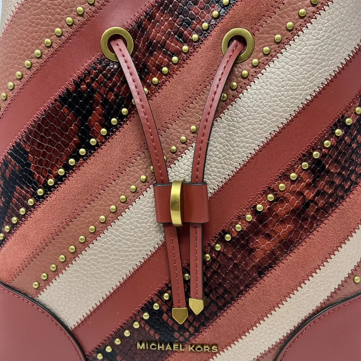 MICHAEL KORS Mercer Gallery Medium Leather Convertible Bucket Bag Crossbody  Red