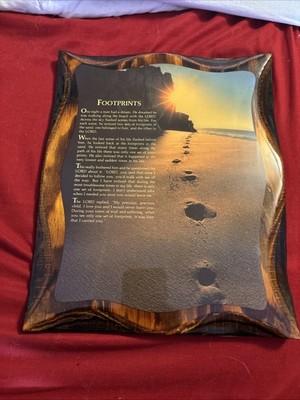 Vintage Footprints in the Sand Wood Plaque Resin Laminated Christian Wall Art