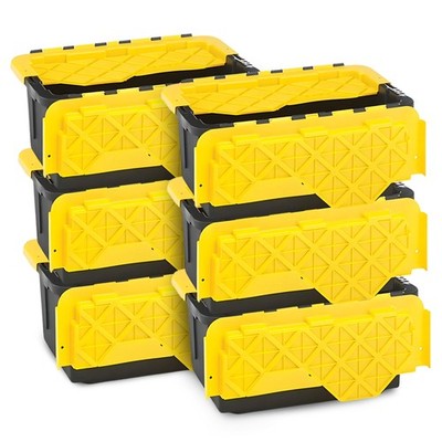 Homz Durbilt 15 Gal Storage Containers Tough Flip Lid Bins, 6 Pack, Black/Yellow