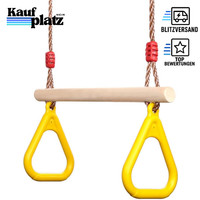 Kinder Holz Trapeze Schaukel Multifunktion Mit Kunststoff-Ringen Gelb Geschenk