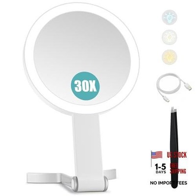30x/1x Magnifying Travel Mirror with Light, Double-Sided White-travel