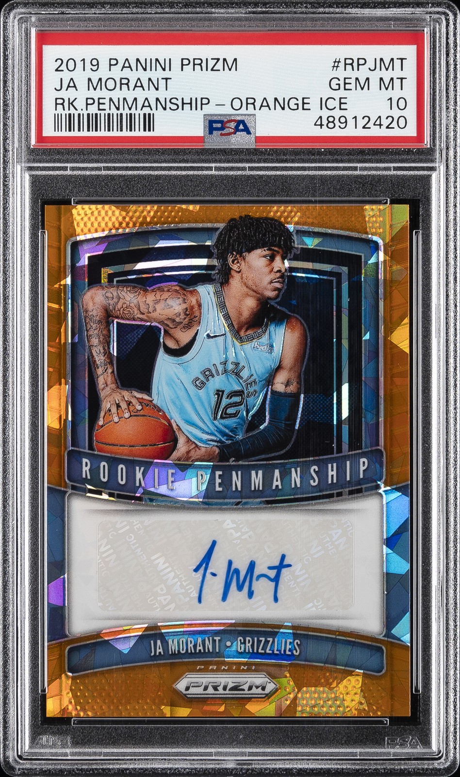 2019 PANINI PRIZM RC PENMANSHIP ORANGE ICE #RPJMT JA MORANT PSA 10