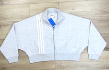 NEW ADIDAS $85 WOMENS GREY OFF 3 STRIPES ZIP UP SWEATSHIRT SMALL TRACK TOP !