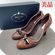 Prada Pumps Brown Nubuck Ribbon Women's Stiletto Heel Size EU38/US8