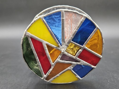 Caleidoscopio in vetro colorato fatto a mano doppia ruota ottone piombo telaio bianco 12" - Foto 3 di 9