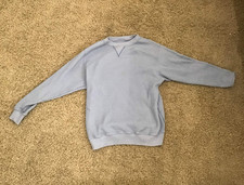 Women's Blue Solid Crew Neck Pullover Sweatshirt Long Sleeve XS
