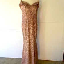 Candalite Women Rose Gold Sequin Formal Evening Party Prom Dress Long Maxi, Sz M