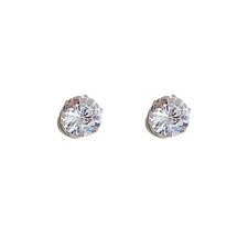 1Pair Non-Piercing Clip On Round Clear CZ Magnetic Stainless Steel Stud Earrings