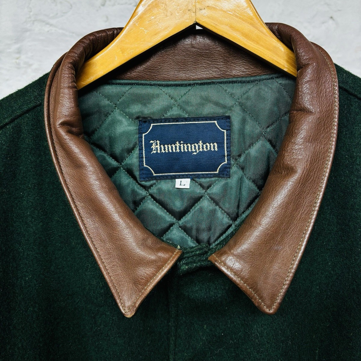 Huntington Varsity Leather Letterman Jacket Quilted Lined Wool