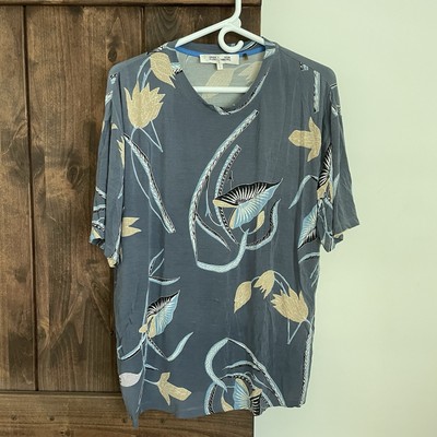 Diane Von Furstenberg Top Womens Large Oswald Granite Modal Blouse Floral DVF