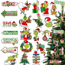 Christmas Tree Decorations 36PCS Wooden Ornaments Xmas Green,red