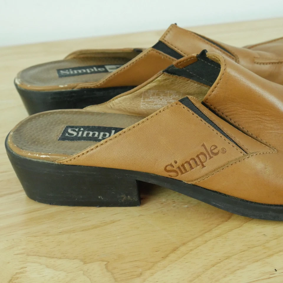 Zapato Simple 9.5 Mules Cuero Marrón Granola Occidental Niña Sin Cordones Boho Grunge Y2K Foto 3 de 4