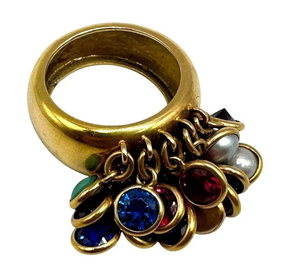 RARE 18k Solid Gold Ring With Multi Gemstones   S… - image 1