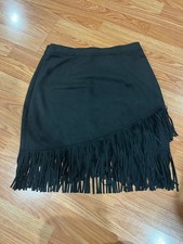 NWT Black Fringe Suede Skirt Large