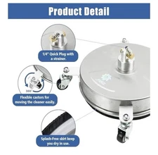 14" Pressure Washer Surface Cleaner w/ Wheels – 4000 PSI Max – Stainless Steel