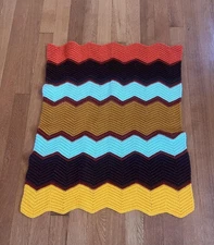 Van Doren Handmade Crochet Chevron Ripple Afghan Blanket Small Lap Throw Orange