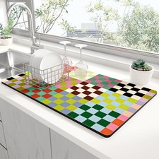 Cute Checkered Dish Drying Mat Kitchen Counter Absorbent Pad 12x19 Inch