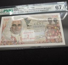 1963 SAINT PIERRE & MIQUELON 2 NEW FRANCS ON 100 FRANCS PMG 67 EPQ RARE