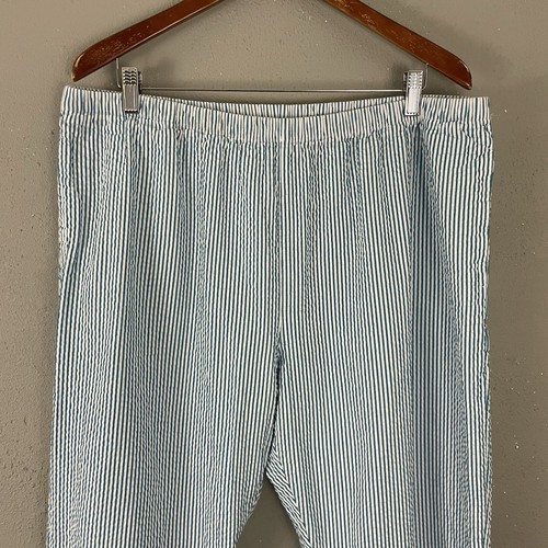 THE VERMONT COUNTRY STORE  Pants 1X Cropped Blue Striped 100% Cotton Seersucker - Picture 2 of 7