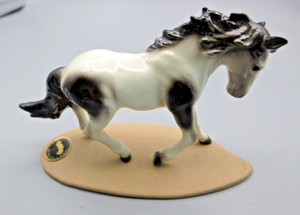 Retired Hagen Renaker Mini Indian Pony - Black & White Horse on Base w/ Sticker