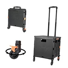 Utility Cart Folding Portable Rolling Crate Handcart with Lid Black/Black Lid