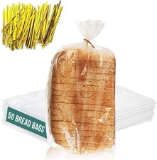 Reusable Plastic Bread Bags for Homemade Bread - 50 Pack Clear Bag with Ties For