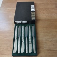 6 VINERS Studio Bark Dinky Tea / Butter Small Knives Sheffield 16cm Boxed great