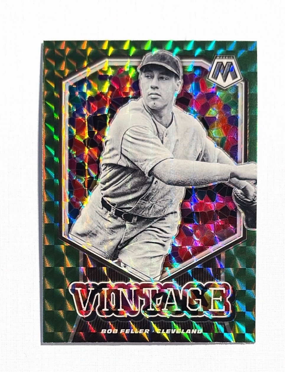 Bob Feller ~ 2021 Panini Mosaic ~ Green Prizm #V12 Vintage