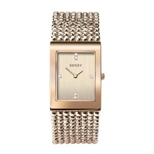 Sekonda Seksy 26mm Womens Rectangular Rose Gold Watch with Gold Bracelet