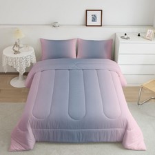 Pink and Stone Blue Comforter Set Full for Girls Boys Kids,Rainbow Ombre Bedd...