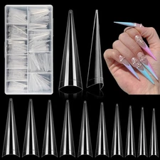 500Pcs Stiletto Nail Tips for Acrylic Nails, XL Long Clear False Large, 