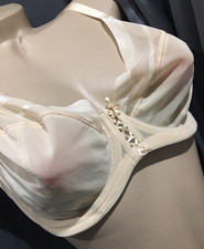 Vtg Nude Sheer Satin Ties Underwire Bullet Bra 34E
