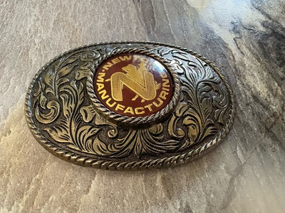 #ad NEWTON MANUFACTURING Metal Belt Buckle Advertising Newton IA Western FREE S H $17.89