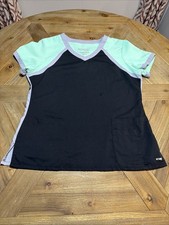 Greys Anatomy Professional Wear Spandex Stretch Black Mint V Neck Scrub Top L