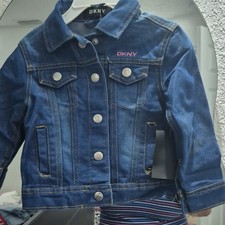 DKNY Girls Blue Denim Basic Jacket Long Sleeve Button Collared Logo Accent