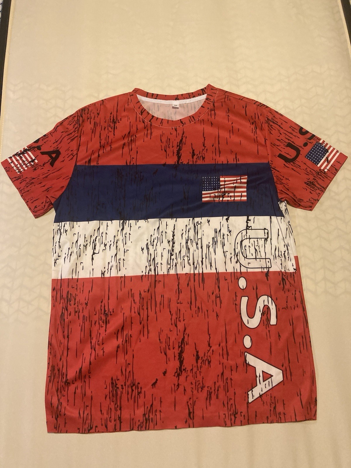 USA Flag Short Sleeve T-Shirt Women’s size Medium Red White Blue patriotic